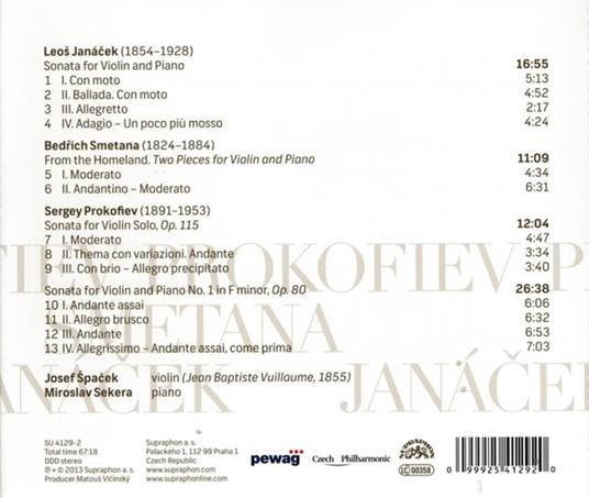 Violin Sonatas - CD Audio di Sergei Prokofiev,Bedrich Smetana,Leos Janacek - 3