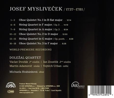 Oboe Quintets - String Quartets - CD Audio di Josef Myslivecek - 2