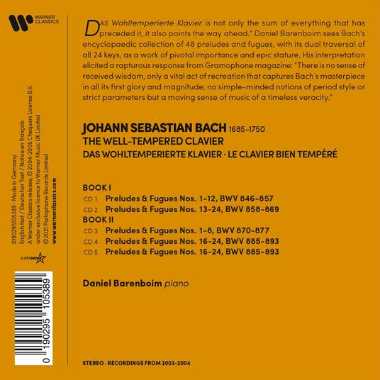 Il clavicembalo ben temperato - CD Audio di Johann Sebastian Bach,Daniel Barenboim - 2