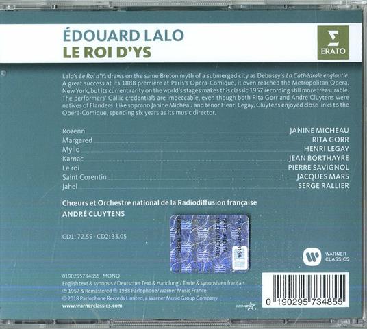 Le Roi d'Ys - CD Audio di André Cluytens,Edouard Lalo,Rita Gorr,Janine Micheau,Orchestra Nazionale della Radiodiffusione Francese - 2