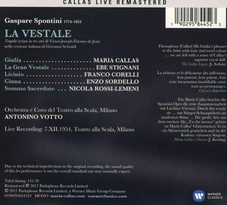 La vestale. Milano 7 dicembre 1954 (Callas Live Remastered) - CD Audio di Maria Callas,Franco Corelli,Gaspare Spontini,Antonino Votto - 2
