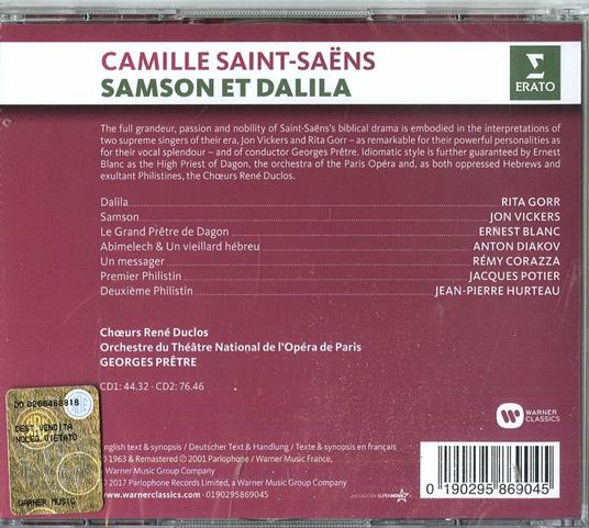 Sansone e Dalila (Samson et Dalila) - CD Audio di Camille Saint-Saëns,Georges Prêtre,Jon Vickers,Rita Gorr,Orchestra dell'Opera di Parigi - 2
