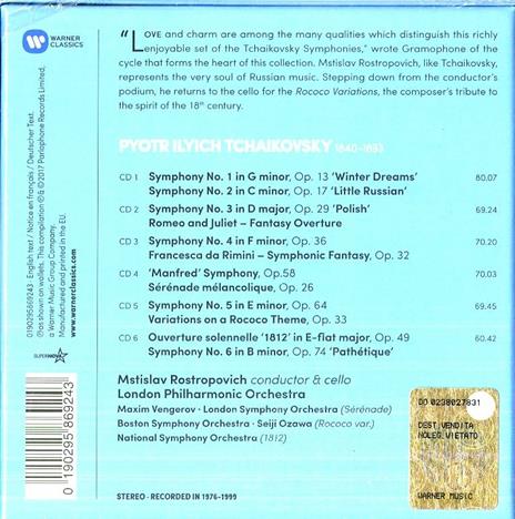 Sinfonie n.1, n.2, n.3, n.4, n.5, n.6 - CD Audio di Pyotr Ilyich Tchaikovsky,Mstislav Rostropovich,London Philharmonic Orchestra - 2