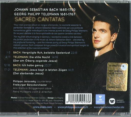 Cantate sacre - CD Audio di Johann Sebastian Bach,Georg Philipp Telemann,Freiburger Barockorchester,Philippe Jaroussky - 2
