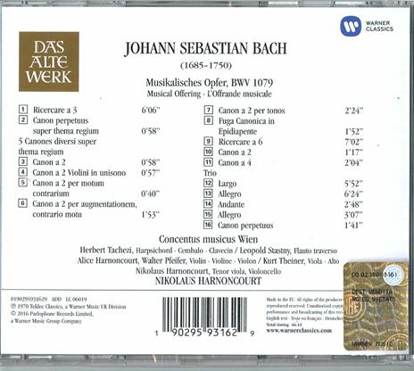 L'offerta musicale (Die Musicalisches Opfer) - CD Audio di Johann Sebastian Bach,Nikolaus Harnoncourt - 2