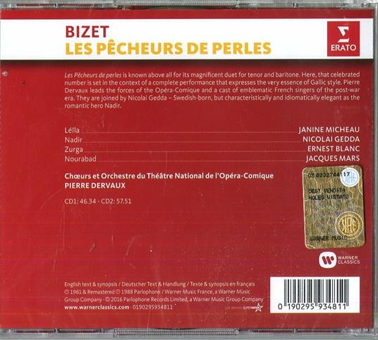 I pescatori di perle (Les pêcheurs de perles) - CD Audio di Georges Bizet,Nicolai Gedda,Pierre Dervaux,Orchestra del Teatro Nazionale dell'Opera-Comique - 2