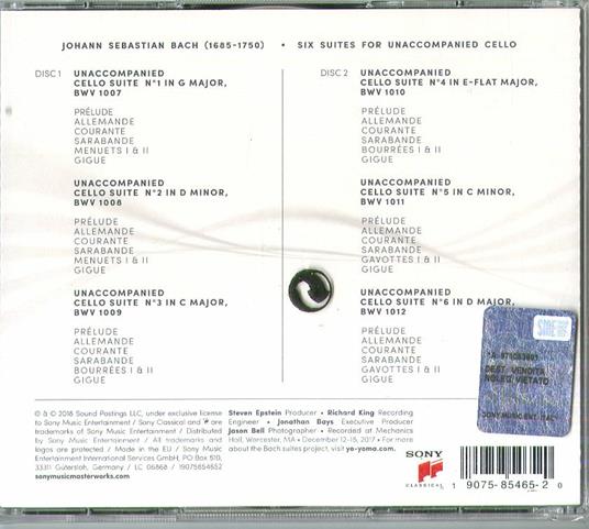 Six Evolutions. Suites per violoncello - CD Audio di Johann Sebastian Bach,Yo-Yo Ma - 2