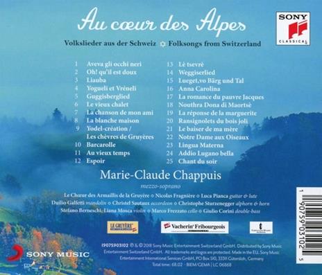 Au Coeur Des Alpes. Volkslieder Aus Der Schweiz - CD Audio di Marie-Claude Chappuis - 2