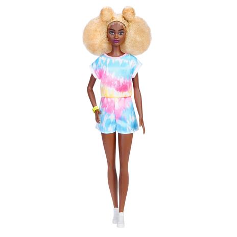 Barbie Fashionistas Bambola n. 180 Alta con Silhouette e Tonalità Diverse Capelli Afro Biondi tutina Tie-Dye - 3