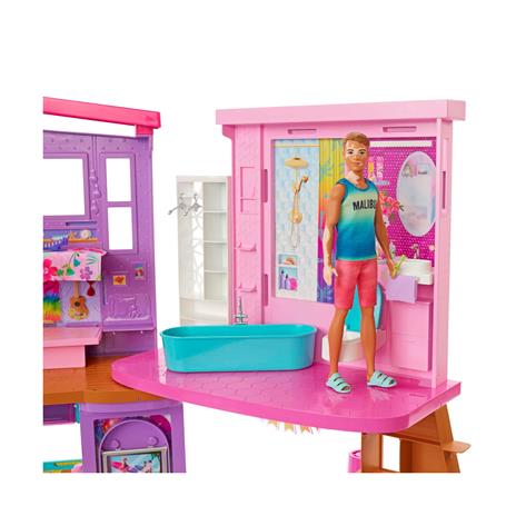 Barbie - Barbie Casa di Malibu 106 cm playset casa delle bambole con 2 piani, 6 stanze, ascensore altalena e più di 30 pezzi - 4