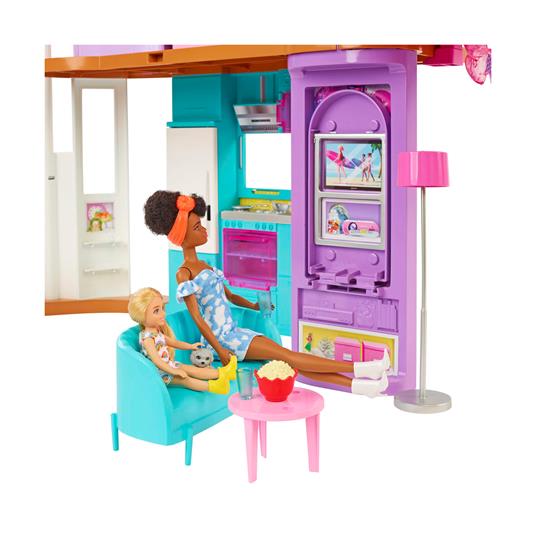 Barbie - Barbie Casa di Malibu 106 cm playset casa delle bambole con 2  piani, 6 stanze, ascensore altalena e più di 30 pezzi - Barbie - Bambole  Fashion - Giocattoli