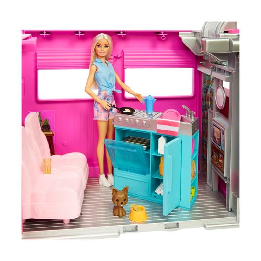 Barbie - Camper dei Sogni, Veicolo con Scivolo e Piscina e 7 Aree Gioco; Alto 76 cm include 2 Cuccioli ed oltre 60 Accessori - 3