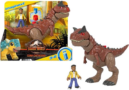 Fisher-Price- Imaginext Jurassic World Set Campo Avventura Personaggi Articolati Carnotauro e Darius
