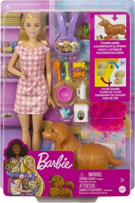 Barbie-Playset Cuccioli Appena Nati con Bambola Barbie Bionda, Cane che Partorisce - 5