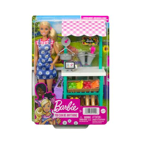 Barbie -  Mercato Frutta e Verdura Playset con bambola bionda, include bancarella del mercato, registratore di cassa - 2