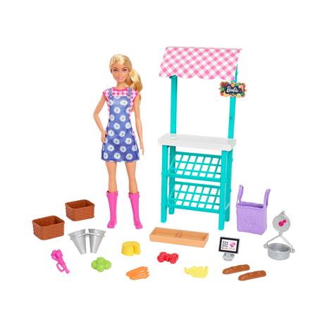 Barbie -  Mercato Frutta e Verdura Playset con bambola bionda, include bancarella del mercato, registratore di cassa - 6