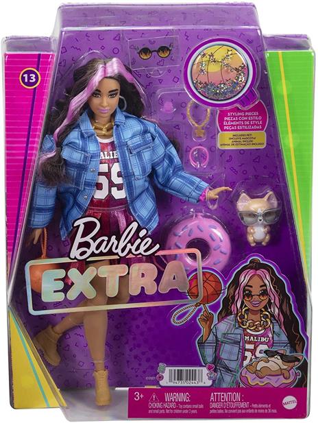 Barbie - Extra Bambola Snodata con Lunghissimi Capelli Ondulati con Ciocche Rosa , Giocattolo per Bambini 3+ Anni, HDJ46 - 6