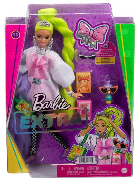 Barbie - Extra Bambola Snodata con Lunghissimi Capelli Verde Fluo, Giocattolo per Bambini 3+ Anni, HDJ44