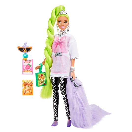 Barbie - Extra Bambola Snodata con Lunghissimi Capelli Verde Fluo, Giocattolo per Bambini 3+ Anni, HDJ44 - 4