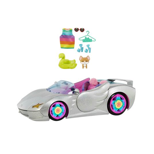Barbie Extra Cabrio - Bambola con Auto Argentata e Cagnolino - 1 Top e 2 Paia di Scarpe - Piscina per Cuccioli - 4