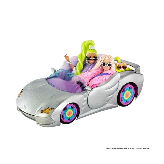 Barbie Extra Cabrio - Bambola con Auto Argentata e Cagnolino - 1 Top e 2 Paia di Scarpe - Piscina per Cuccioli - 7