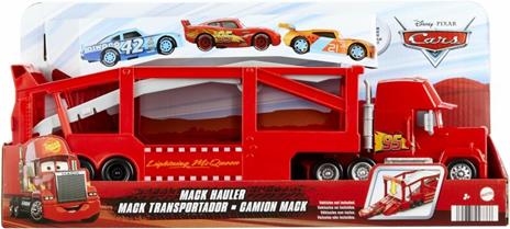 Disney Pixar Cars Mack Trasportatore, camion da 33 cm con rampa per trasportare 12 macchinine