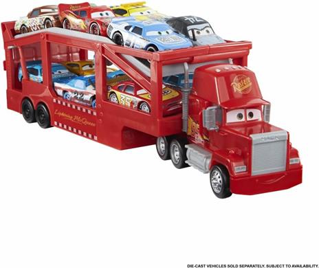 Disney Pixar Cars Mack Trasportatore, camion da 33 cm con rampa per trasportare 12 macchinine - 6