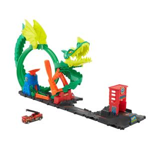 Giocattolo Hot Wheels-Dragone di Fuoco con 1 Veicolo Die-Cast Incluso e Stazione dei Pompieri Hot Wheels