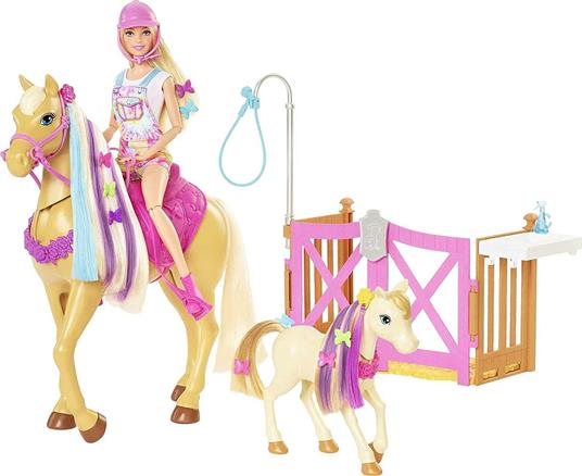 Barbie- Il Ranch di Barbie, Playset con Bambola Barbie Bionda, 2 Cavalli e Oltre 20 Accessori per Spazzolare e Coccolare gli Animali, Giocattolo per Bambini 3+Anni, HGB58, Imballaggio Sostenibile - 6