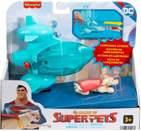 Fisher-Price DC League of Super-Pe, Include il personaggio Krypto il Super Cane e il veicolo a spinta Jet Invisibile - 6