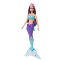 Giocattolo Barbie Dreamtopia, bambola dai capelli viola e coroncina regale, con corpetto a conchiglia e la coda multicolore sfumata Barbie