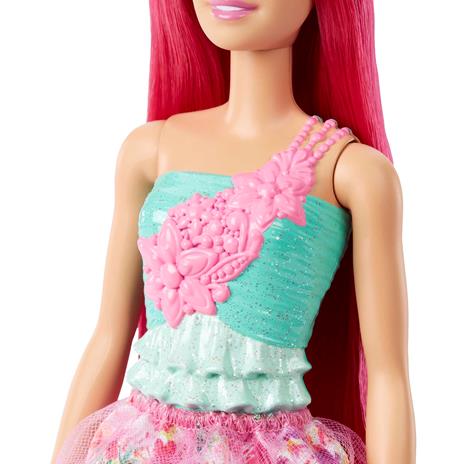 Barbie Dreamtopia Principessa, bambola con corpetto scintillante, gonna lunga con colori sfumati, dettagli floreali - 4