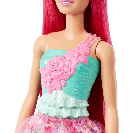 Barbie Dreamtopia Principessa, bambola con corpetto scintillante, gonna lunga con colori sfumati, dettagli floreali - 4