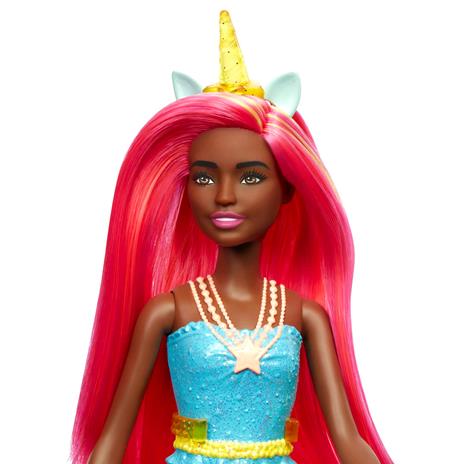 Barbie Dreamtopia, Bambola con capelli rosa e gialli, con gonna, coda di unicorno rimovibile e fascia per capelli - 3