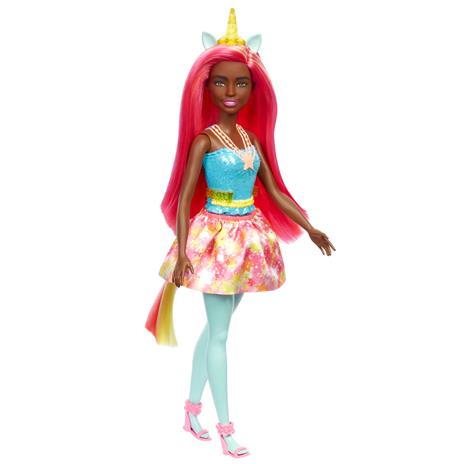 Barbie Dreamtopia, Bambola con capelli rosa e gialli, con gonna, coda di unicorno rimovibile e fascia per capelli - 5