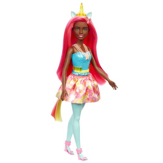 Barbie Dreamtopia, Bambola con capelli rosa e gialli, con gonna, coda di unicorno rimovibile e fascia per capelli - 5