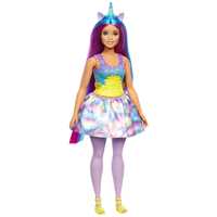 Giocattolo Barbie Dreamtopia, bambola dai capelli blu e viola, corpetto scintillante gonna rimovibile con stampa di nuvole e arcobaleni Barbie