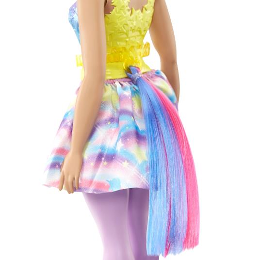Barbie Dreamtopia, bambola dai capelli blu e viola, corpetto scintillante gonna rimovibile con stampa di nuvole e arcobaleni - 5
