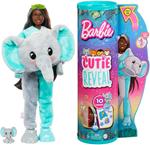 Barbie  barbie cutie reveal elefante, serie amici della giungla, bambola con costume da tucano di peluche