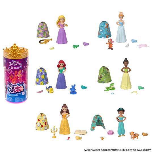 Disney Princess - Royal Color Reveal, assortmento, Bambola con 6 sorprese da rivelare, Serie Amici con Personaggio
