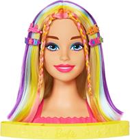Barbie super chioma hairstyle capelli arcobaleno, testa pettinabile con capelli biondi e ciocche arcobaleno fluo