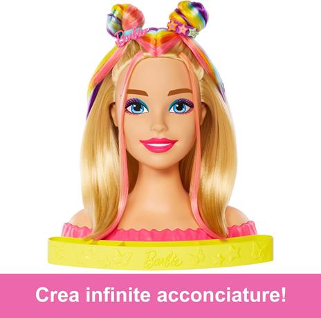 Barbie super chioma hairstyle capelli arcobaleno, testa pettinabile con capelli biondi e ciocche arcobaleno fluo - 4