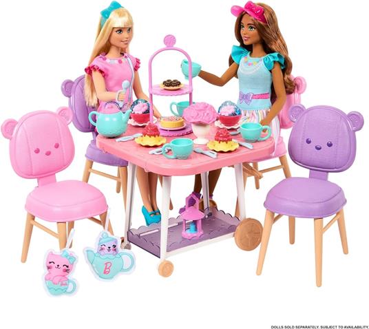 Barbie la mia prima barbie, set servizio da tè, playset con 18+ accessori e due gattini di peluche inclusi, 3+ anni - 4