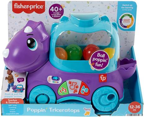 Fisher-price dino impara e cammina, ?dinosauro giocattolo educativo con cordino per trainarlo - 6
