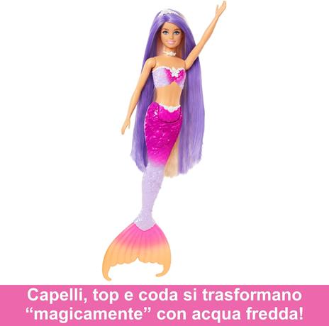 Barbie - Malibu Sirena, Bambola con Capelli Rosa e accesory per Lo styiling, Funzione Cambia Colore in Acqua - 4