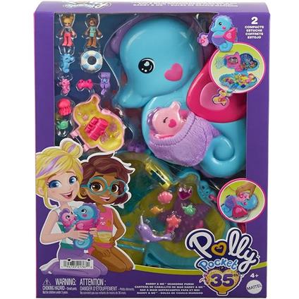 Polly Pocket Borsetta Cavallucci Marini playset 2-in-1 con bambole e accessori inclusi HWP03