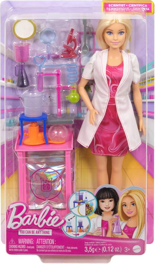 Barbie Carriere - Scienziata, set bambola bionda con camice bianco da laboratorio e accessori inclusi, 3+ anni, JCR70 - 6