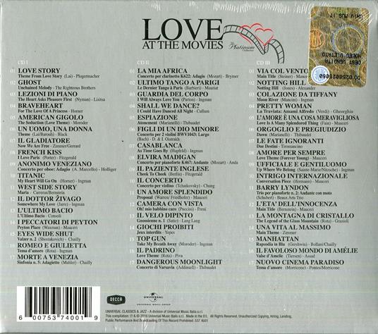 Love at the Movies. The Platinum Cinema Love Theme - CD Audio - 2