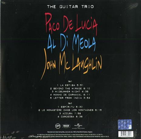 Guitar Trio (180 gr.) - Vinile LP di Paco De Lucia,Al Di Meola,John McLaughlin - 2