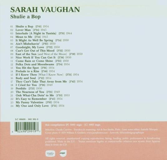Shuile a Bop - CD Audio di Sarah Vaughan - 2